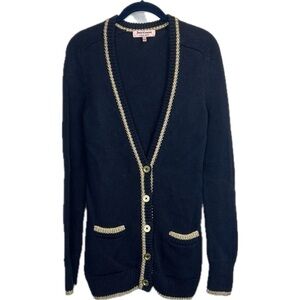 Juicy Couture Women’s Y2K Navy Blue Cardigan Gold Accents Sweater Size S